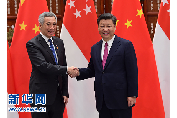 9月2日，國家主席習近平在杭州會見新加坡總理李顯龍。新華社記者張鐸攝
